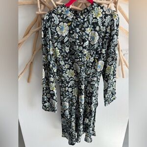 LOFT Black Floral dress high neck fitted waist ruffle on bottom sz 10p